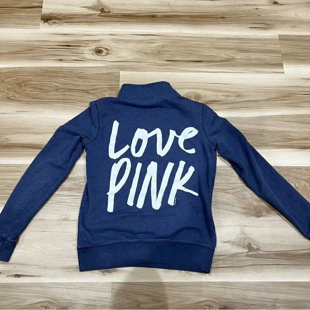 Victoria’s Secret PINK Love Pink Blue and White Quarter Zip Pullover Women’s XS
